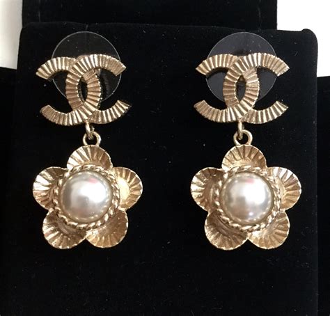 chanel gold white pearl classic cc stud earrings|chanel stud earrings for sale.